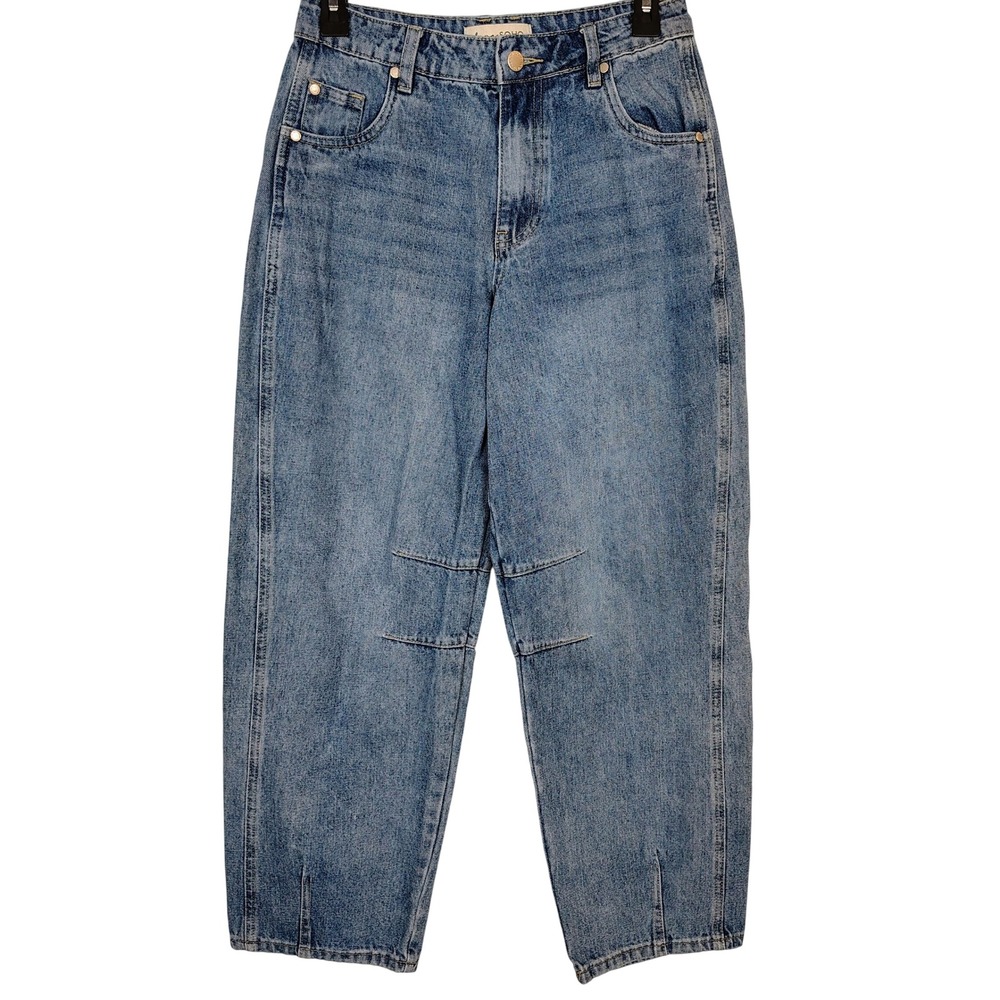 Love Soho High Rise Barrel Leg Jeans Medium Wash Blue Size 1 90s hip-hop retro‎